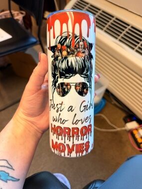 Just a Girl Who Loves Horror Movies Red and White Travel Tumbler